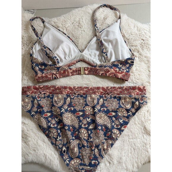 BODEN Arezzo V-neck Bikini Top True Navy, Paisley Terrace & Matching Bottom 8-10 - Picture 2 of 10